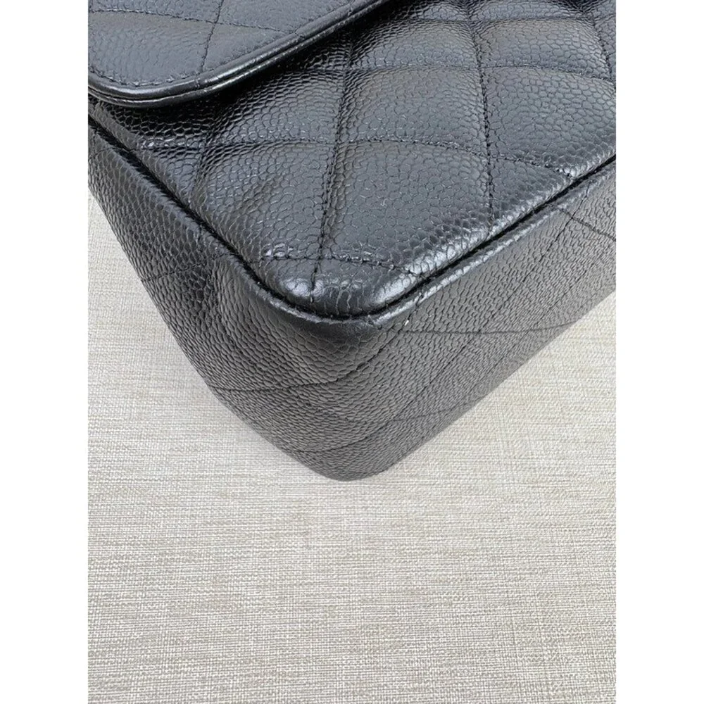 CHANEL Black Caviar Classic Double Flap Jumbo SHW